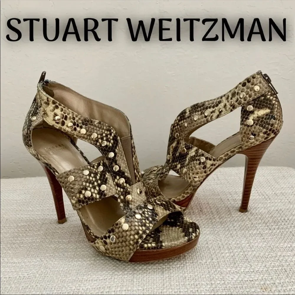 Stuart Weitzman Women’s Snake AirForce Open toe Leather Heels Size 8